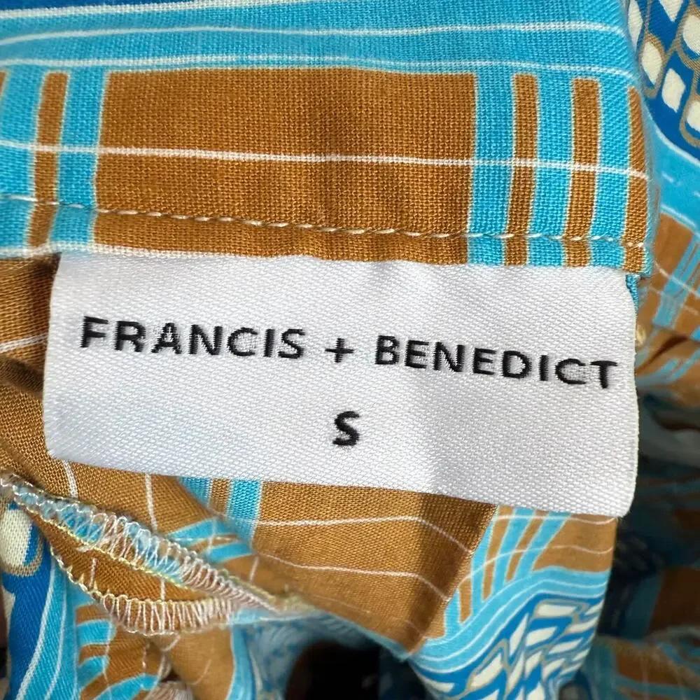 Francis + Benedict A-Line Skirt Women's Small Blue Brown Geo Pleated Togo Africa